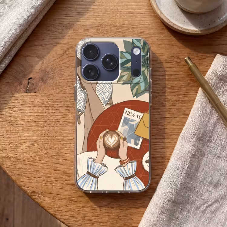 Mensen - Cafe - Koffie - Stadsleven - Modern Telefoonhoesje iPhone 17 Pro klein -sfeer1