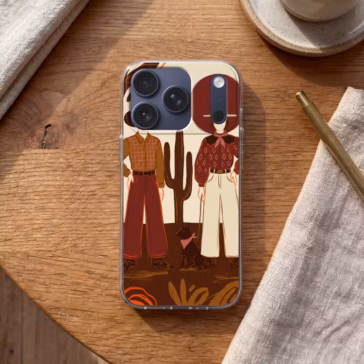 Mensen - Cowboykleding - Westerse stijl - Illustratie - Bruin Telefoonhoesje iPhone 17 Pro klein -sfeer1
