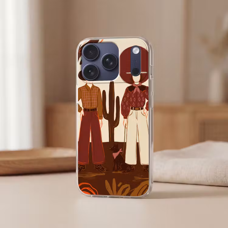Mensen - Cowboykleding - Westerse stijl - Illustratie - Bruin Telefoonhoesje iPhone 17 Pro klein -sfeer2