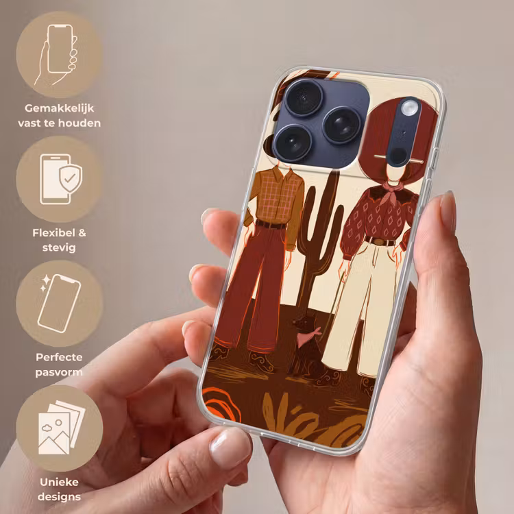 Mensen - Cowboykleding - Westerse stijl - Illustratie - Bruin Telefoonhoesje iPhone 17 Pro klein -sfeer3_NL