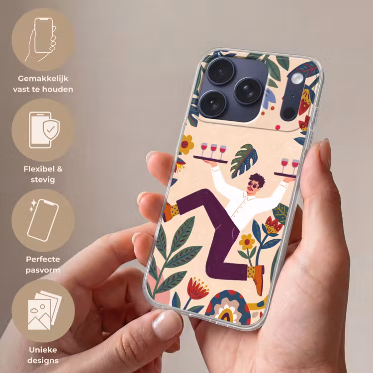 Mensen - Dienblad - Eten - Modern - Kleurrijk Telefoonhoesje iPhone 17 Pro klein -sfeer3_NL