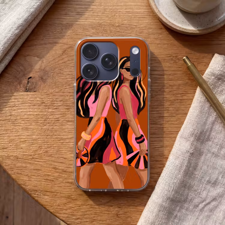 Mensen - Duo - Mode - Illustratie - Kleurrijk Telefoonhoesje iPhone 17 Pro klein -sfeer1