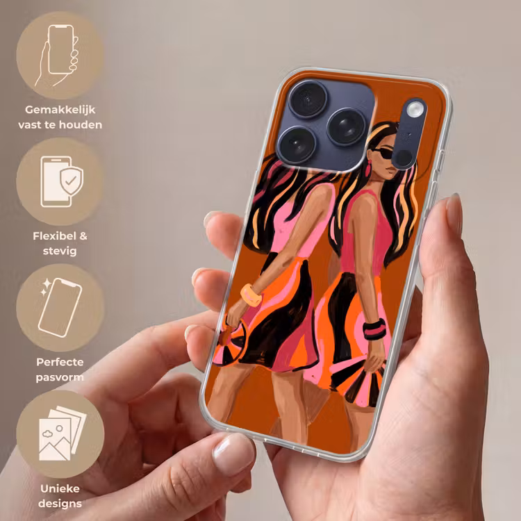 Mensen - Duo - Mode - Illustratie - Kleurrijk Telefoonhoesje iPhone 17 Pro klein -sfeer3_NL