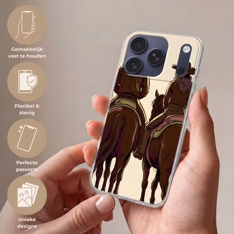 Mensen - Ruiters - Western - Illustratie - Bruin Telefoonhoesje iPhone 17 Pro klein -sfeer3_NL