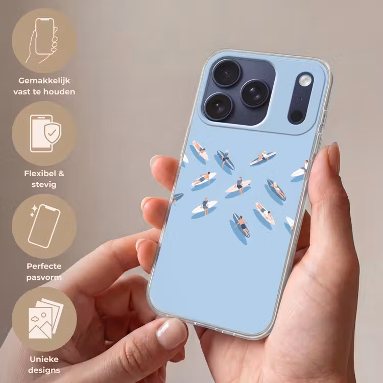 Mensen - Surfen - Water - Zomer - Illustratie Telefoonhoesje iPhone 17 Pro klein -sfeer3_NL