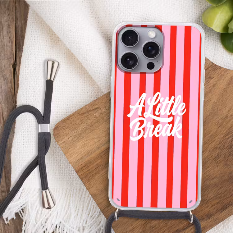 A Little Break - Strepen - Rood - Roze Hoesje iPhone 16 Pro Max met koord klein -sfeer4