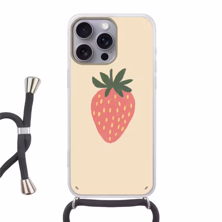 Aardbei - Minimalistisch - Rood - Fruit Hoesje iPhone 16 Pro Max met koord klein -3d