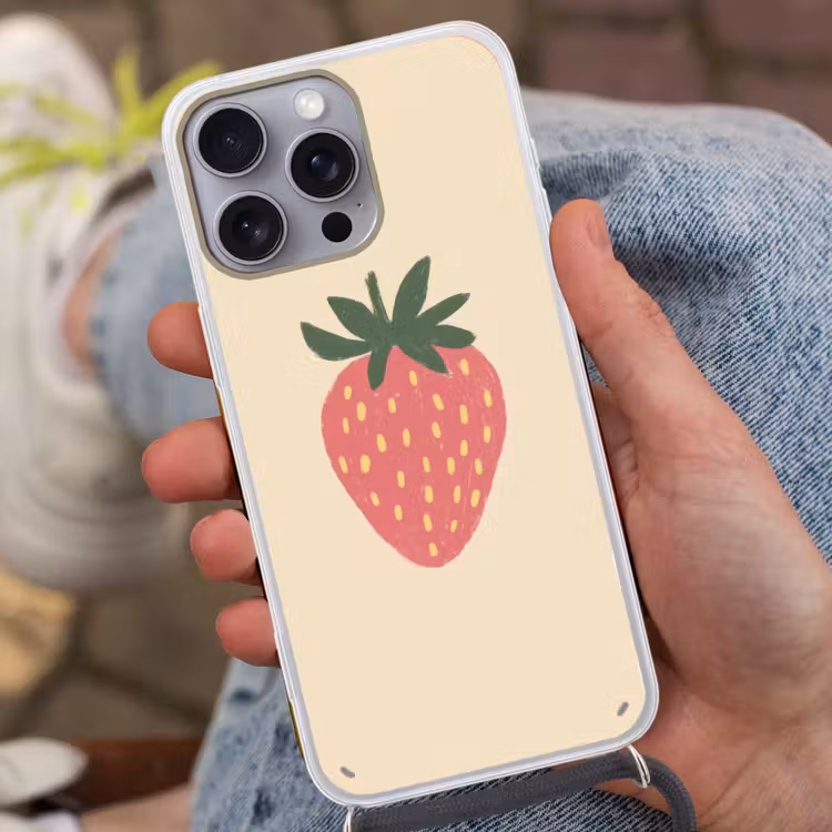 Aardbei - Minimalistisch - Rood - Fruit Hoesje iPhone 16 Pro Max met koord klein -sfeer3