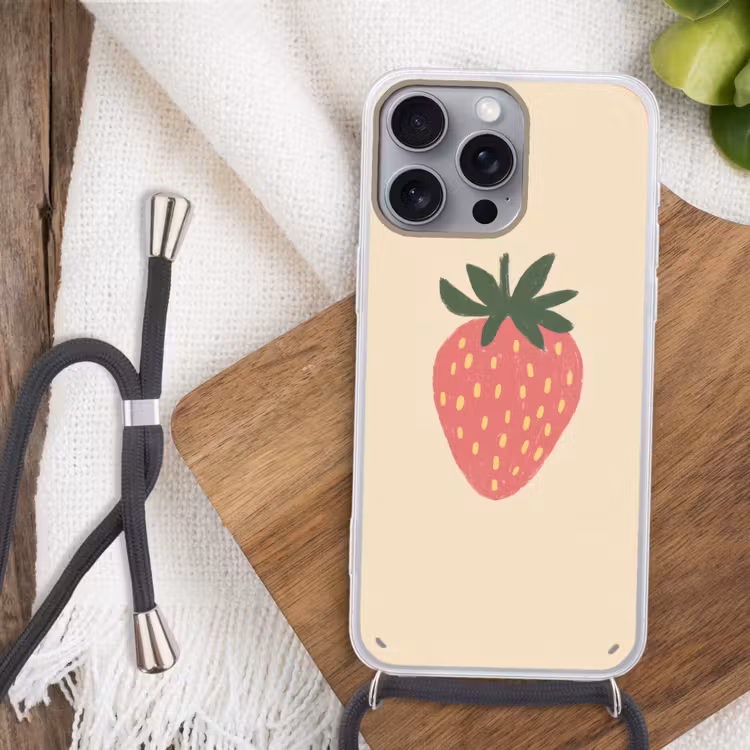 Aardbei - Minimalistisch - Rood - Fruit Hoesje iPhone 16 Pro Max met koord klein -sfeer4