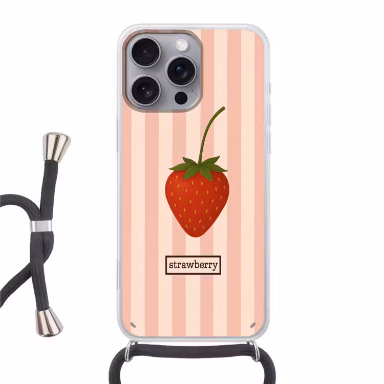 Aardbei - Strepen - Minimalistisch - Rood Hoesje iPhone 16 Pro Max met koord klein -3d