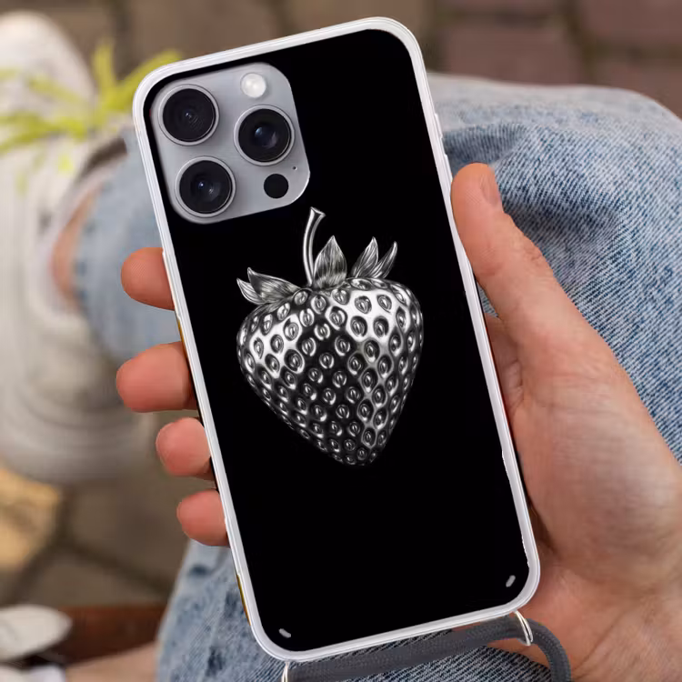 Aardbei - Zaadstructuur - Realistisch Hoesje iPhone 16 Pro Max met koord klein -sfeer3