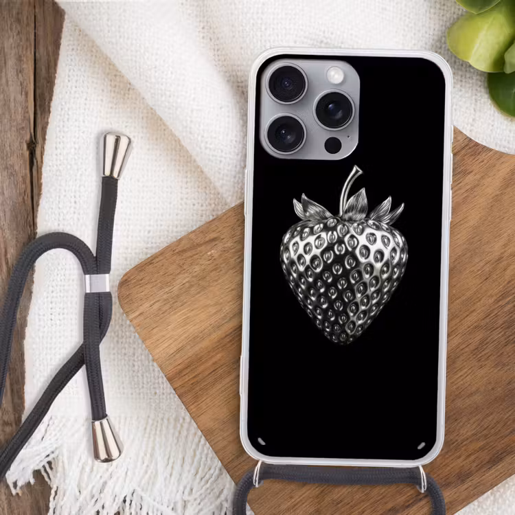 Aardbei - Zaadstructuur - Realistisch Hoesje iPhone 16 Pro Max met koord klein -sfeer4