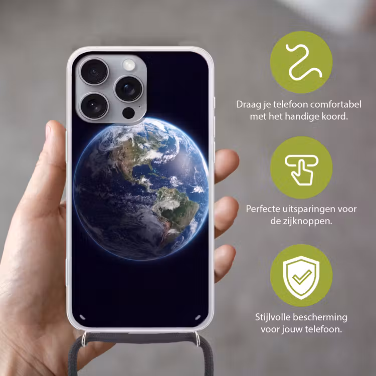 Telefoonhoesje met koord - Aarde - Ruimte - Kosmos - Aarde - Ruimte - Kosmos Hoesje iPhone 16 Pro Max met koord klein