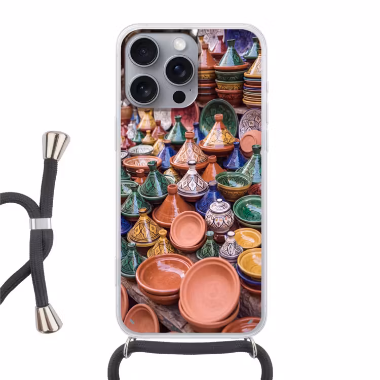 Telefoonhoesje met koord - Aardewerk - Kleurrijk - Patroon - Aardewerk - Kleurrijk - Patroon Hoesje iPhone 16 Pro Max met koord klein