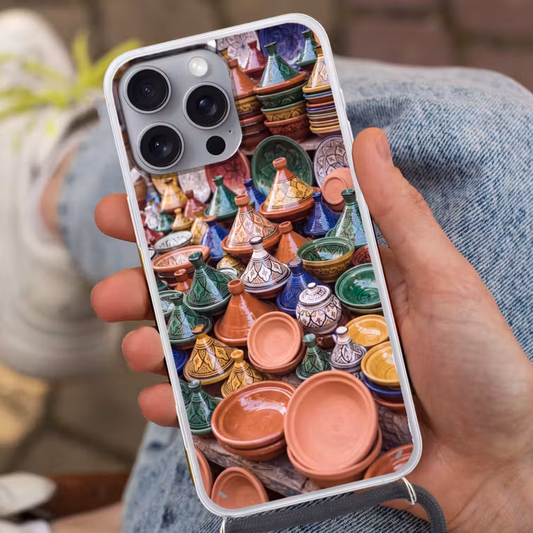 Telefoonhoesje met koord - Aardewerk - Kleurrijk - Patroon - Aardewerk - Kleurrijk - Patroon Hoesje iPhone 16 Pro Max met koord klein