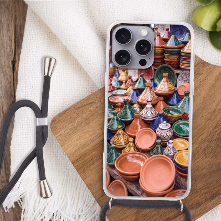 Telefoonhoesje met koord - Aardewerk - Kleurrijk - Patroon - Aardewerk - Kleurrijk - Patroon Hoesje iPhone 16 Pro Max met koord klein