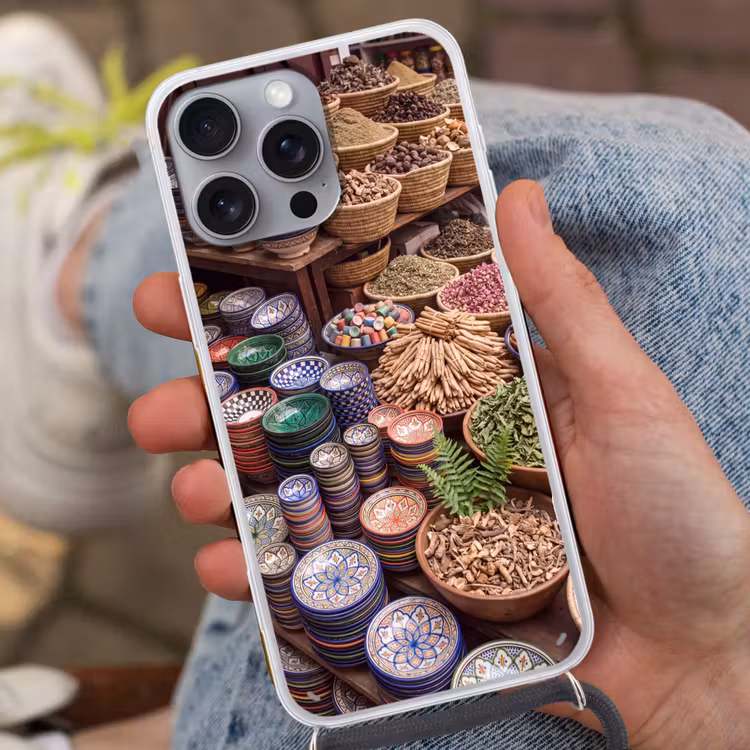 Telefoonhoesje met koord - Aardewerk - Oosters - Kleurrijk - Aardewerk - Oosters - Kleurrijk Hoesje iPhone 16 Pro Max met koord klein