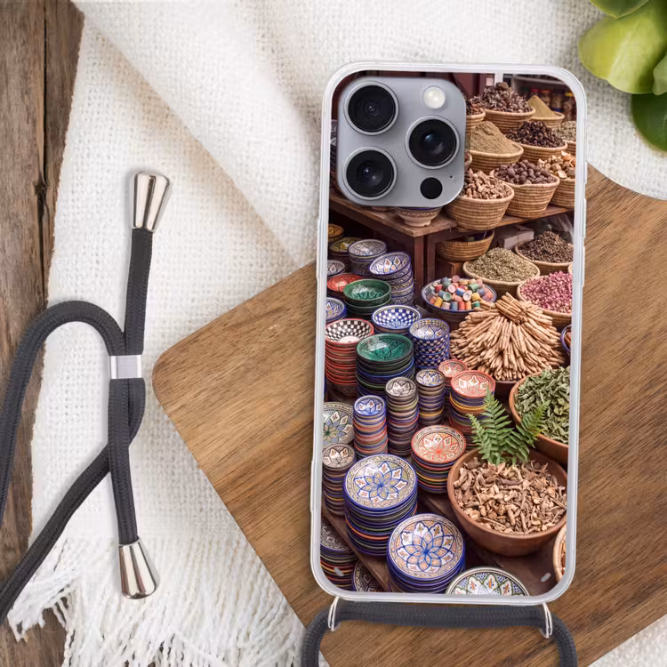 Telefoonhoesje met koord - Aardewerk - Oosters - Kleurrijk - Aardewerk - Oosters - Kleurrijk Hoesje iPhone 16 Pro Max met koord klein