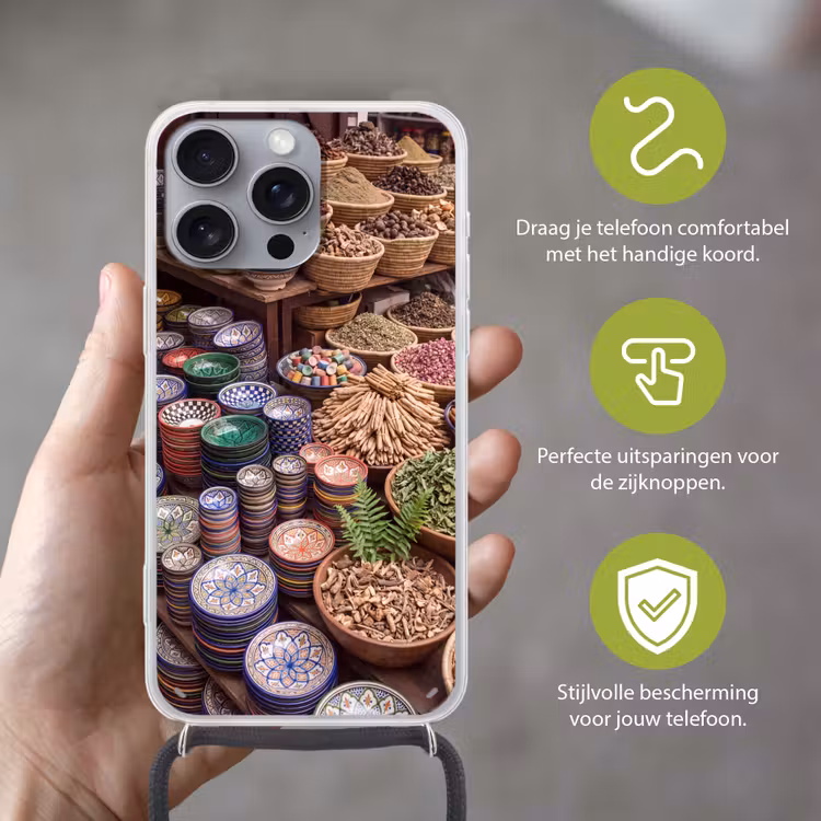 Telefoonhoesje met koord - Aardewerk - Oosters - Kleurrijk - Aardewerk - Oosters - Kleurrijk Hoesje iPhone 16 Pro Max met koord klein