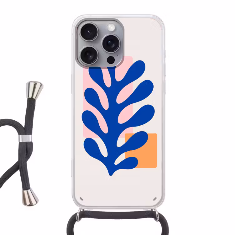 Abstract - Blad - Blauw - Rechthoeken Hoesje iPhone 16 Pro Max met koord klein -3d