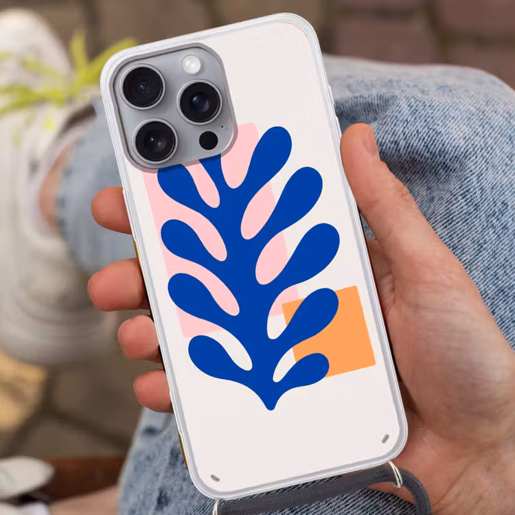 Abstract - Blad - Blauw - Rechthoeken Hoesje iPhone 16 Pro Max met koord klein -sfeer3