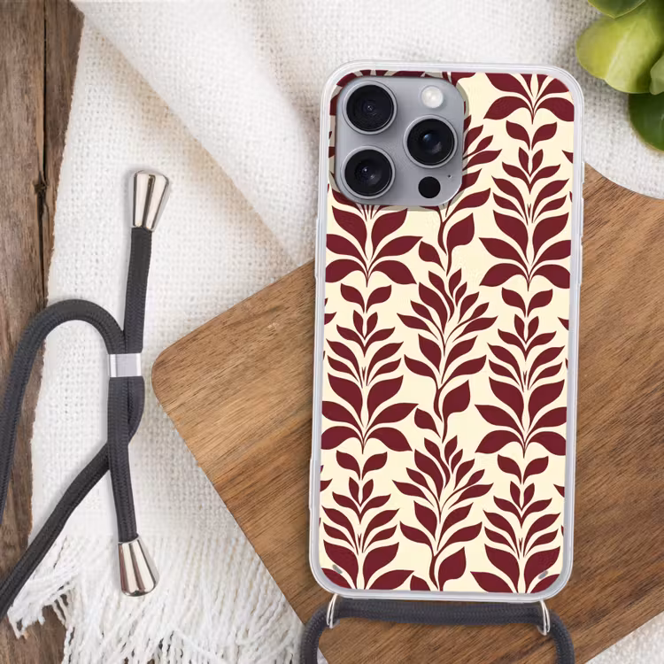 Abstract - Bladeren - Burgundy Hoesje iPhone 16 Pro Max met koord klein 804 -sfeer4