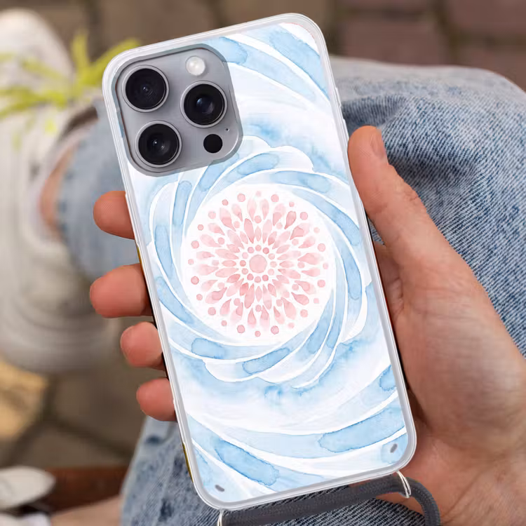 Abstract - Bloemvorm - Aquarel - Roze - Blauw Hoesje iPhone 16 Pro Max met koord klein -sfeer3