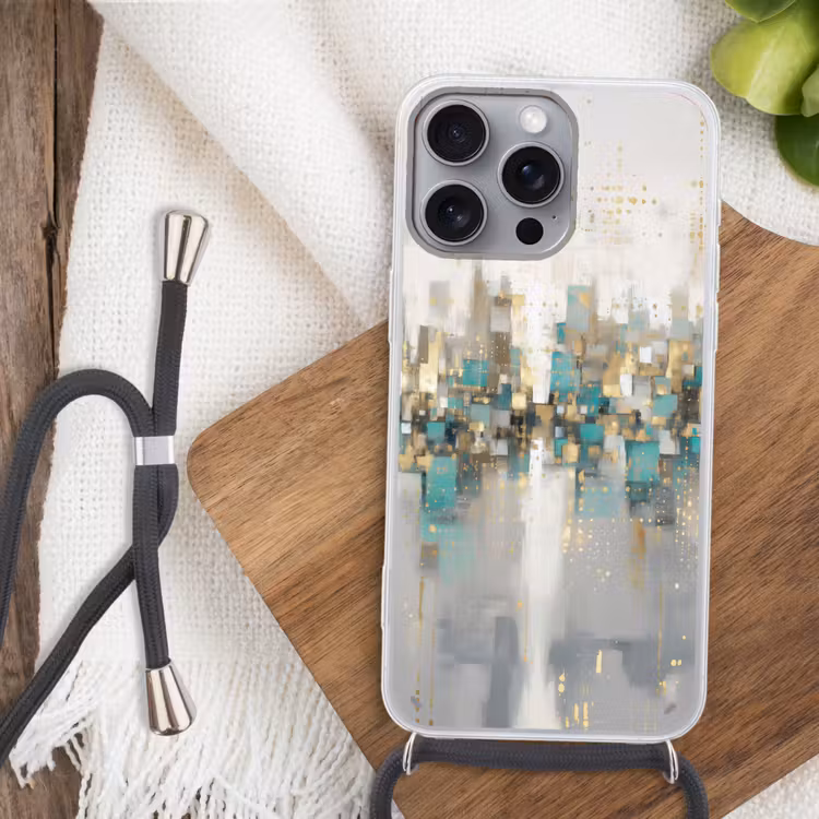 Abstract - Blokken - Goud - Skyline Hoesje iPhone 16 Pro Max met koord klein -sfeer4