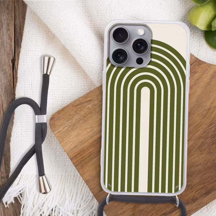 Abstract - Bogen - Modern - Groen - Kunst Hoesje iPhone 16 Pro Max met koord klein -sfeer4