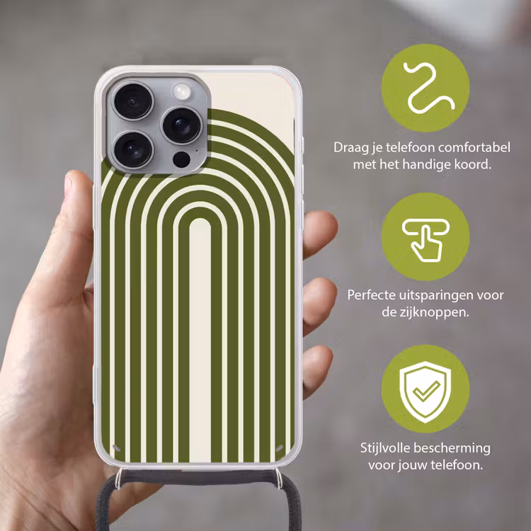 Abstract - Bogen - Modern - Groen - Kunst Hoesje iPhone 16 Pro Max met koord klein -sfeer2_NL