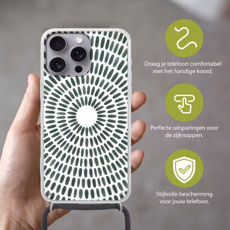 Abstract - Cirkel - Patroon - Modern - Groen Hoesje iPhone 16 Pro Max met koord klein -sfeer2_NL