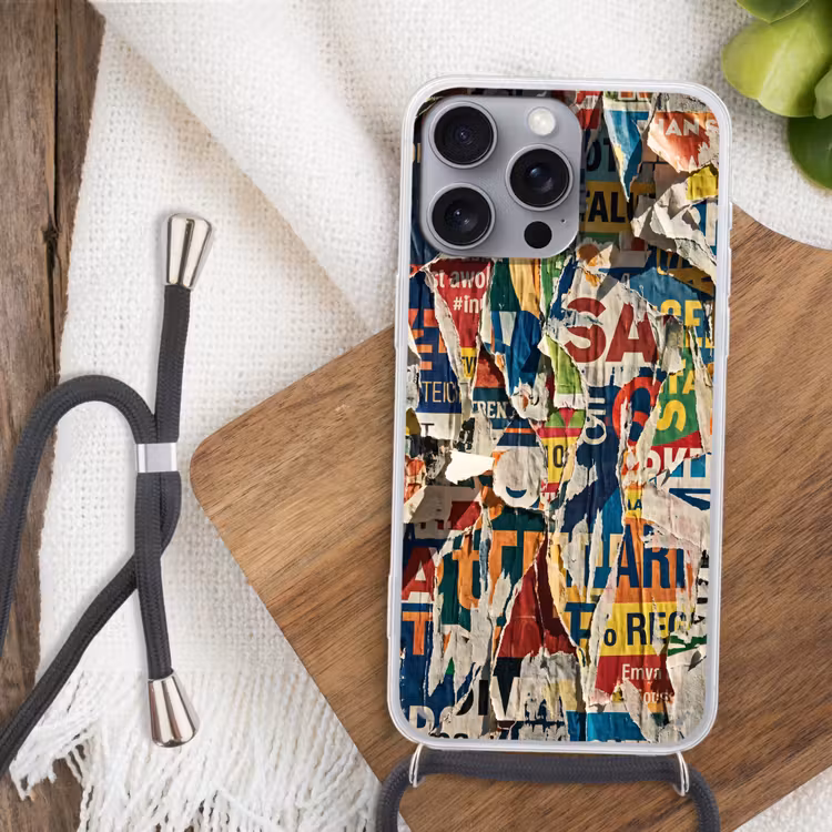 Abstract - Gelaagd papier - Urban - Modern - Kleurrijk Hoesje iPhone 16 Pro Max met koord klein -sfeer4