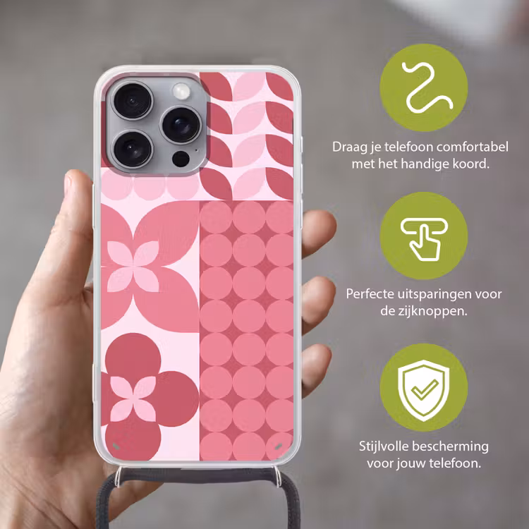 Abstract - Geometrisch - Patroon - Modern - Roze Hoesje iPhone 16 Pro Max met koord klein -sfeer2_NL
