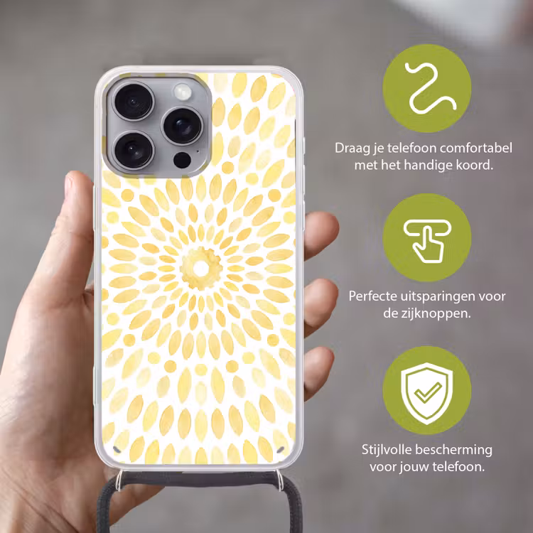 Abstract - Geometrisch - Stralend - Geel Hoesje iPhone 16 Pro Max met koord klein -sfeer2_NL