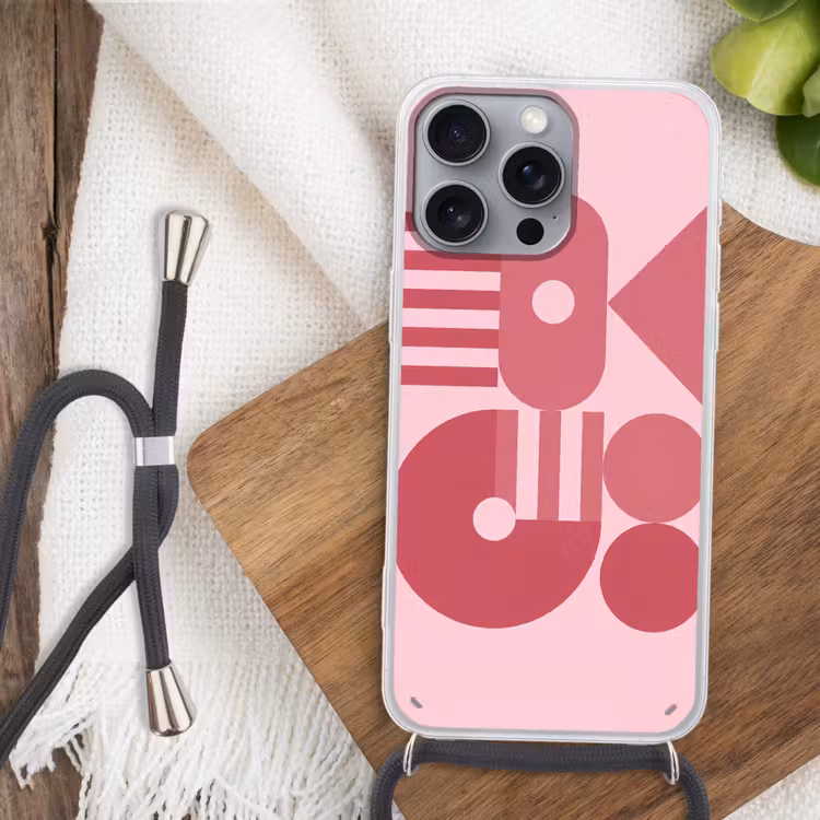 Abstract - Geometrisch - Vormen - Roze Hoesje iPhone 16 Pro Max met koord klein -sfeer4