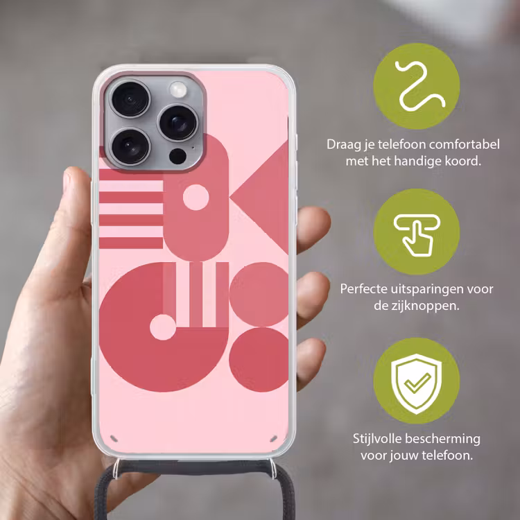 Abstract - Geometrisch - Vormen - Roze Hoesje iPhone 16 Pro Max met koord klein -sfeer2_NL