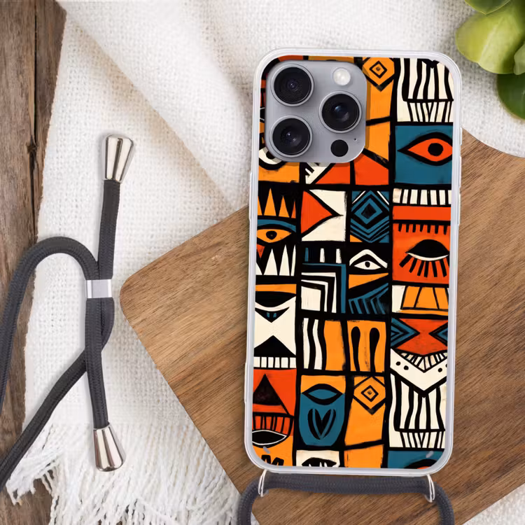 Abstract - Gezichten - Mozaïek Hoesje iPhone 16 Pro Max met koord klein -sfeer4