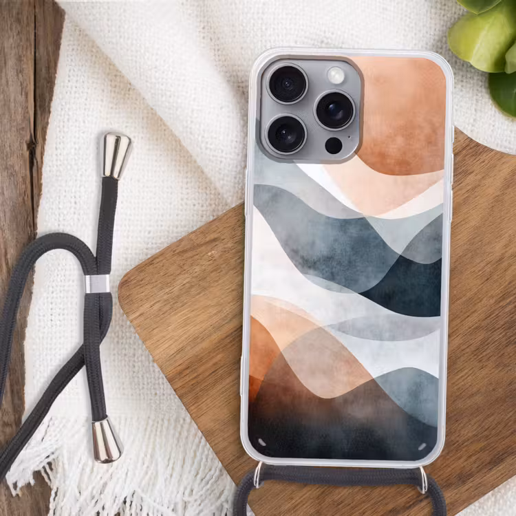 Abstract - Golven - Blauw Hoesje iPhone 16 Pro Max met koord klein -sfeer4