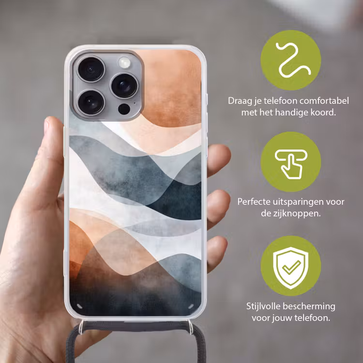 Abstract - Golven - Blauw Hoesje iPhone 16 Pro Max met koord klein -sfeer2_NL