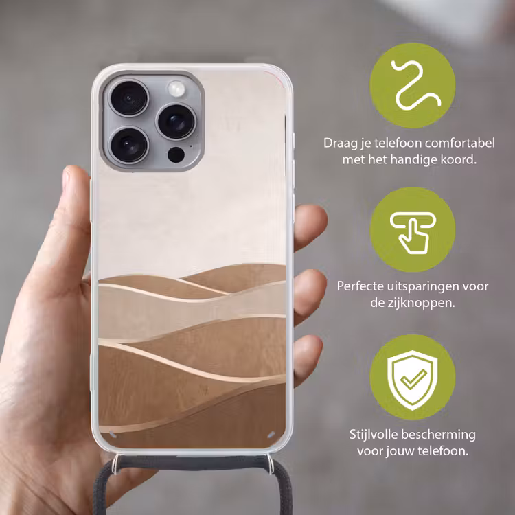 Abstract - Golven - Modern - Beige Hoesje iPhone 16 Pro Max met koord klein -sfeer2_NL