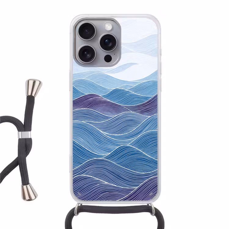 Abstract - Golven - Patroon - Blauw - Modern Hoesje iPhone 16 Pro Max met koord klein -3d