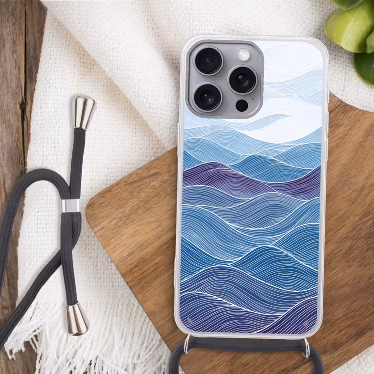 Abstract - Golven - Patroon - Blauw - Modern Hoesje iPhone 16 Pro Max met koord klein -sfeer4