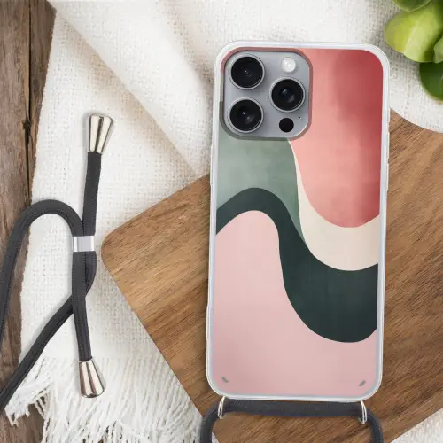 Abstract - Golven - Sierlijk - Roze Hoesje iPhone 16 Pro Max met koord klein -sfeer4
