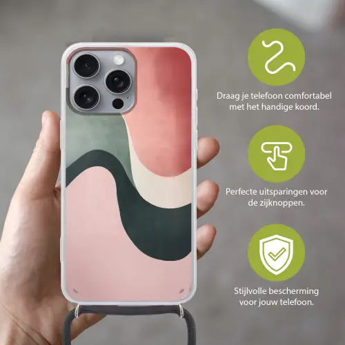 Abstract - Golven - Sierlijk - Roze Hoesje iPhone 16 Pro Max met koord klein -sfeer2_NL