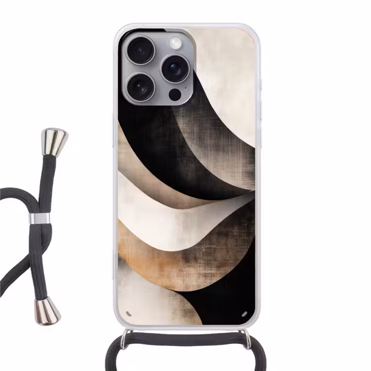 Abstract - Golven - Zwart - Verweerd Hoesje iPhone 16 Pro Max met koord klein -3d