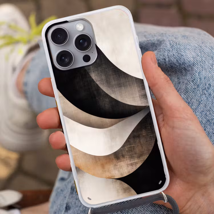 Abstract - Golven - Zwart - Verweerd Hoesje iPhone 16 Pro Max met koord klein -sfeer3