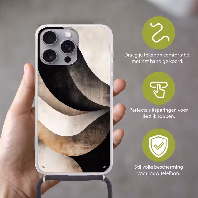 Abstract - Golven - Zwart - Verweerd Hoesje iPhone 16 Pro Max met koord klein -sfeer2_NL