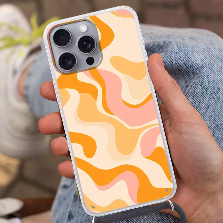 Abstract - Golvend - Oranje Hoesje iPhone 16 Pro Max met koord klein -sfeer3