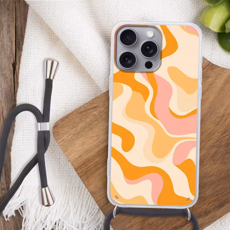 Abstract - Golvend - Oranje Hoesje iPhone 16 Pro Max met koord klein -sfeer4