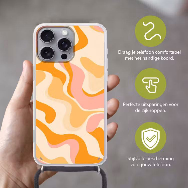 Abstract - Golvend - Oranje Hoesje iPhone 16 Pro Max met koord klein -sfeer2_NL